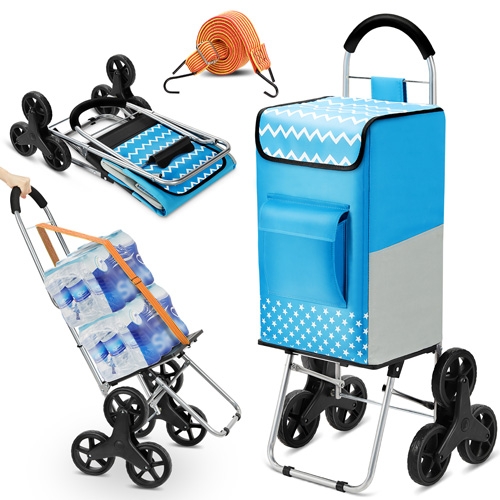 Shopping Cart, 220 lbs Heavy Duty Grocery Cart With 75L Extra Large Shopping Bag Foldable Utility Cart Upgraded Rubber Tri-Wheel Design Stair Climber Cart With Adjustable Bungee Cord Included